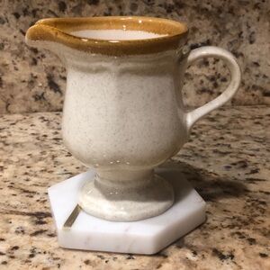 Vintage Mikasa Garden Club EC400 Speckled Cream Pitcher with Brown Rim